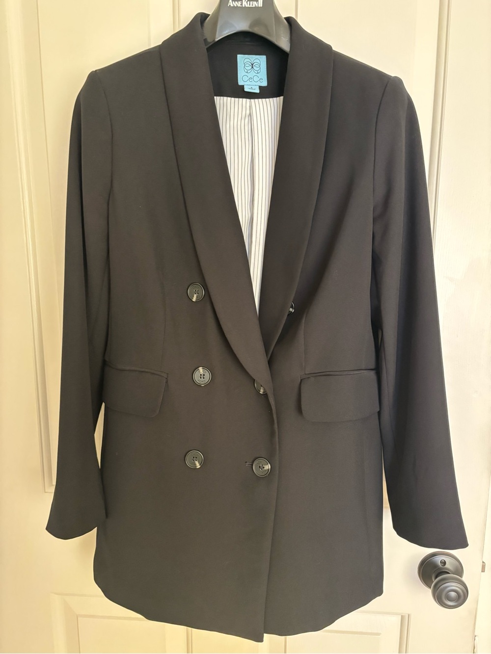 Anne Klein Black Double-Breasted Shawl Collar Blazer